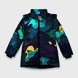 Куртка зимняя для девочки Акватический камуфляж, цвет: 3D-черный