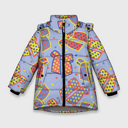 Куртка зимняя для девочки Узор с яркими разноцветными бантами в горошек, цвет: 3D-светло-серый