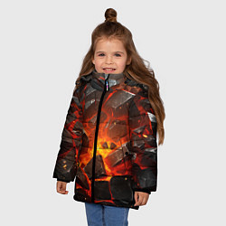 Куртка зимняя для девочки Летящие черные камни после взрыва, цвет: 3D-красный — фото 2