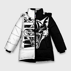 Куртка зимняя для девочки Волк - чёрно белое, цвет: 3D-черный