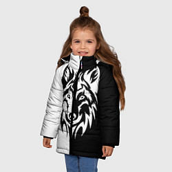 Куртка зимняя для девочки Волк чёрно-белый, цвет: 3D-светло-серый — фото 2