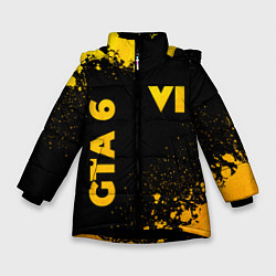 Куртка зимняя для девочки GTA 6 - gold gradient вертикально, цвет: 3D-черный