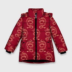 Куртка зимняя для девочки Китайский дракон на красном фоне, цвет: 3D-черный