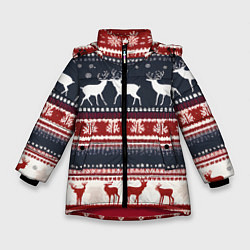 Куртка зимняя для девочки Олени белые и красные свитер новогодний, цвет: 3D-красный