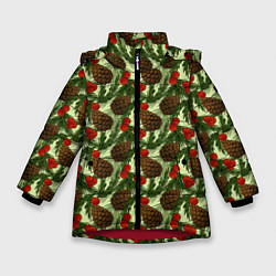 Куртка зимняя для девочки Еловые шишки с клюквой, цвет: 3D-красный