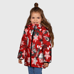 Куртка зимняя для девочки Рождественские паттерны, цвет: 3D-красный — фото 2