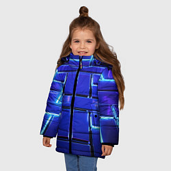 Куртка зимняя для девочки Синие плиты с неоном, цвет: 3D-черный — фото 2