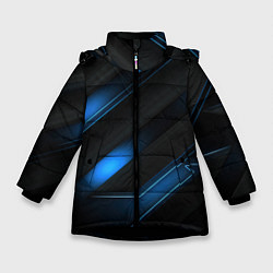 Зимняя куртка для девочки Синий неоновый яркий свет на черном абстрактном фо
