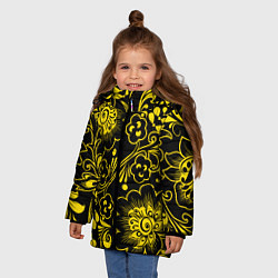 Куртка зимняя для девочки Хохломская роспись золотые цветы на чёроном фоне, цвет: 3D-черный — фото 2