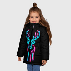 Куртка зимняя для девочки Неоновый олень на чёрном фоне, цвет: 3D-светло-серый — фото 2