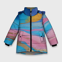 Зимняя куртка для девочки Жидкая синяя и розовая краска