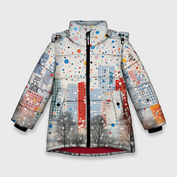 Куртка зимняя для девочки Новогодний город и цветной снег, цвет: 3D-красный