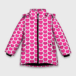 Куртка зимняя для девочки Малиновые сердца, цвет: 3D-черный