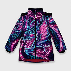 Куртка зимняя для девочки Neon Japanese dragon - irezumi, цвет: 3D-красный