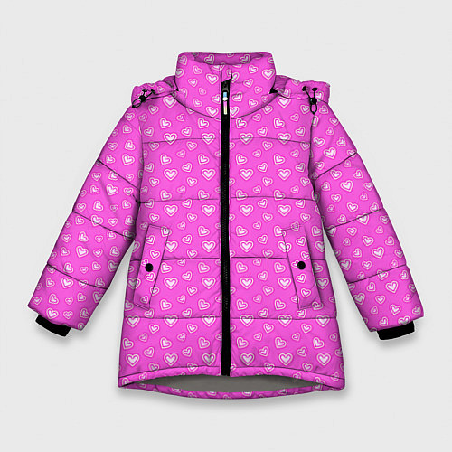 Зимняя куртка для девочки Розовый маленькие сердечки / 3D-Светло-серый – фото 1