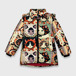 Куртка зимняя для девочки Кот Алёнка - поп арт, цвет: 3D-красный