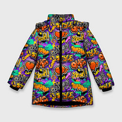 Куртка зимняя для девочки Graffiti style, цвет: 3D-черный