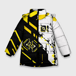 Куртка зимняя для девочки Жёлтые и чёрные техно линии, цвет: 3D-черный