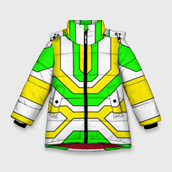 Зимняя куртка для девочки Зелёные и жёлтые техно линии