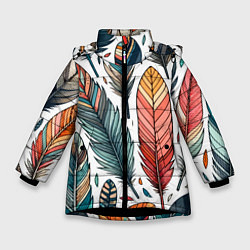 Куртка зимняя для девочки Композиция из перьев, цвет: 3D-черный
