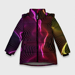 Куртка зимняя для девочки Переплетающие цветные линии, цвет: 3D-светло-серый