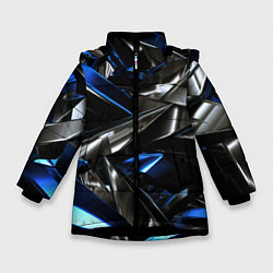 Куртка зимняя для девочки Синие и серебряные вставки абстракции, цвет: 3D-черный