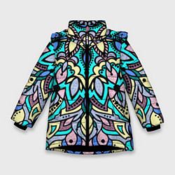 Куртка зимняя для девочки Мандала ярко-голубой, цвет: 3D-черный