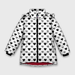 Куртка зимняя для девочки Черно-белые сердечки, цвет: 3D-красный