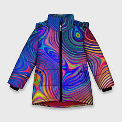 Куртка зимняя для девочки Яркая абстракция волнистых линий, цвет: 3D-красный