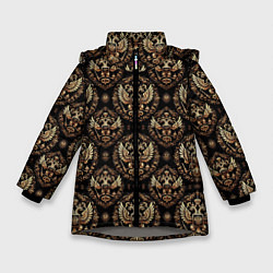 Куртка зимняя для девочки Золотой герб России паттерн, цвет: 3D-светло-серый