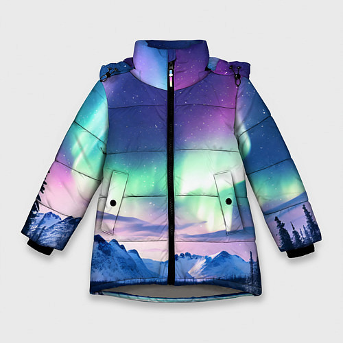 Зимняя куртка для девочки Северное сияние на природе ai art / 3D-Светло-серый – фото 1