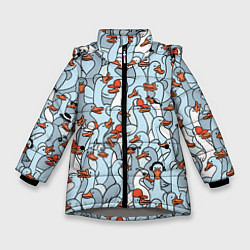 Куртка зимняя для девочки Стадо гусей серо-голубых, цвет: 3D-светло-серый