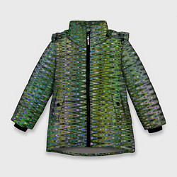 Зимняя куртка для девочки Волнистый зигзаг зеленый с переливами цветными