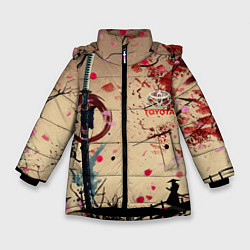 Куртка зимняя для девочки Лепестки скауры Toyota, цвет: 3D-черный