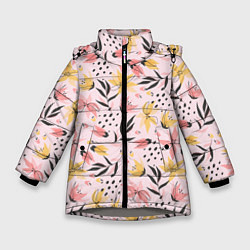 Куртка зимняя для девочки Абстрактный паттерн с цветами, цвет: 3D-светло-серый