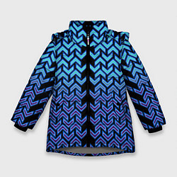 Зимняя куртка для девочки Синие стрелки на чёрном фоне киберпанк