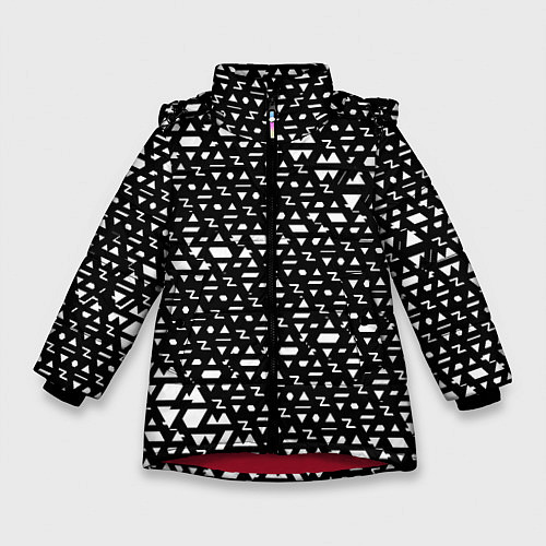 Зимняя куртка для девочки Геометрические фигуры белые / 3D-Красный – фото 1