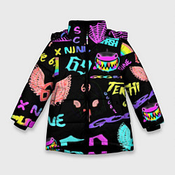 Куртка зимняя для девочки 6ix9ine logo rap bend, цвет: 3D-черный