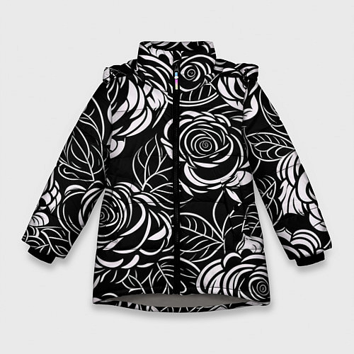 Зимняя куртка для девочки Цветочные паттерны / 3D-Светло-серый – фото 1