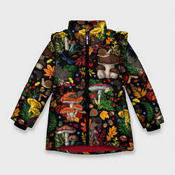 Куртка зимняя для девочки Фон с лесными грибами, цвет: 3D-красный