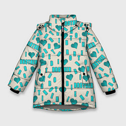 Куртка зимняя для девочки Я люблю брата, буквы паттерн, цвет: 3D-светло-серый