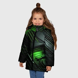 Куртка зимняя для девочки Металл и зеленый яркий неоновый свет, цвет: 3D-черный — фото 2