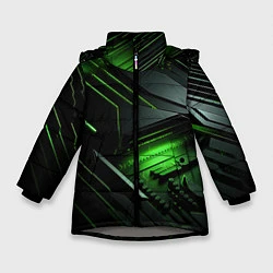 Куртка зимняя для девочки Металл и зеленый яркий неоновый свет, цвет: 3D-светло-серый