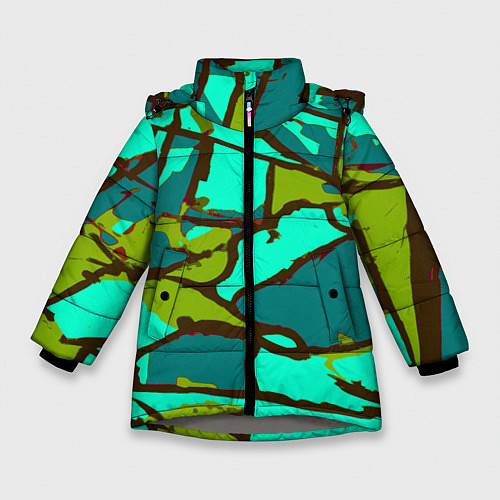 Зимняя куртка для девочки Цветная геометрия / 3D-Светло-серый – фото 1