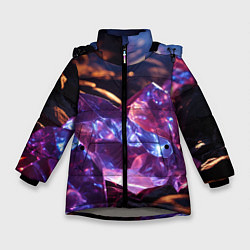 Куртка зимняя для девочки Фиолетовые комические камни, цвет: 3D-светло-серый