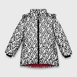 Куртка зимняя для девочки Чёрный узор на белом фоне, цвет: 3D-красный