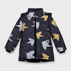 Куртка зимняя для девочки Узор с птицами, цвет: 3D-черный