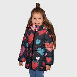 Куртка зимняя для девочки Сердечный паттерн, цвет: 3D-светло-серый — фото 2