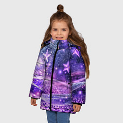 Куртка зимняя для девочки Абстрактные звезды в фиолетовых искрах, цвет: 3D-красный — фото 2