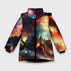 Куртка зимняя для девочки Space landscape with mountains, цвет: 3D-черный